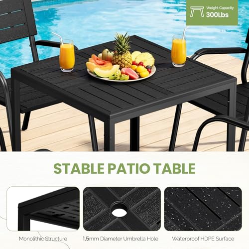 Image of VINGLI Outdoor Patio Dining Set,5 Piece Square Table Patio Furniture Set,HDPE All-Weather Material Outdoor Dining Table and Chair for Garden, Backyard, Poolside,Black