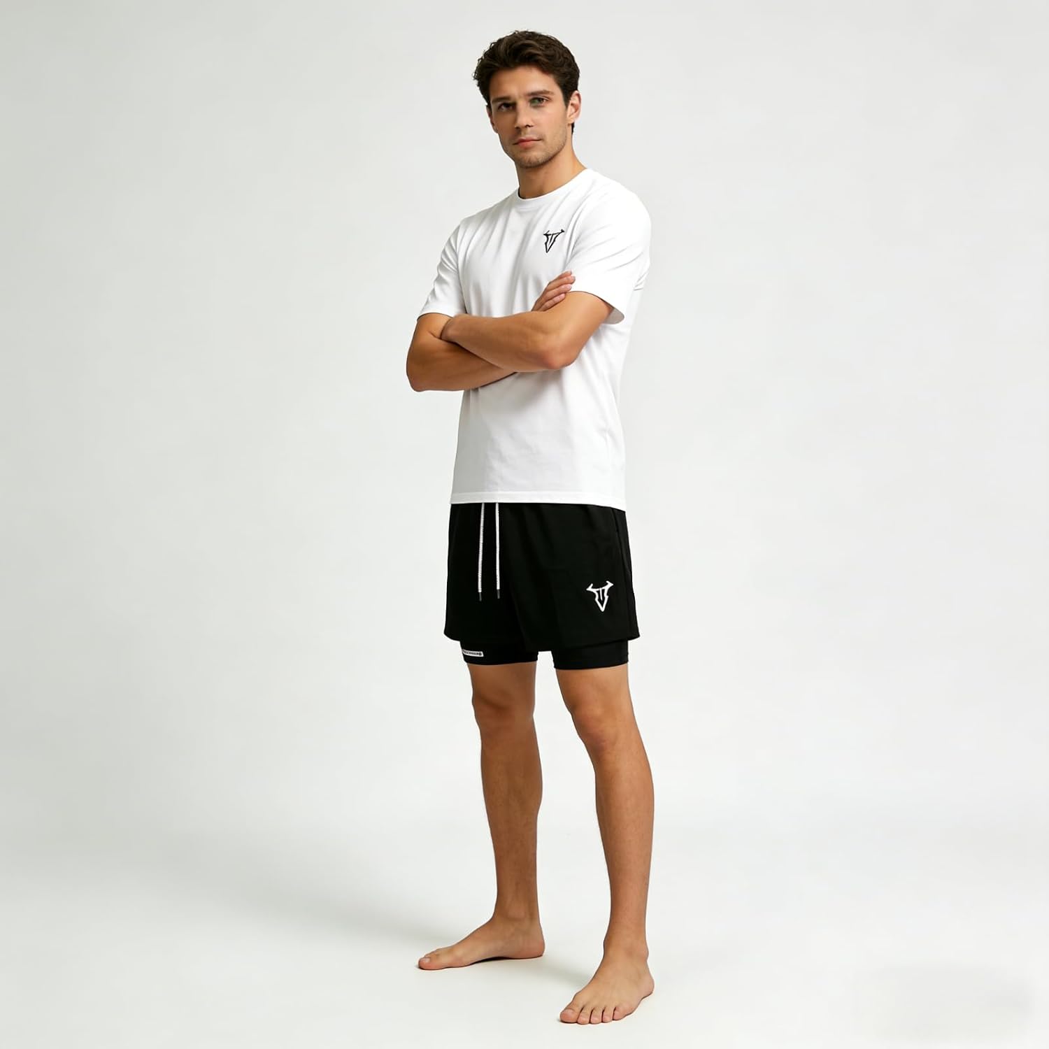 Men’s Athletic Running Shorts with Liner Double Layer Gym Workout Training Shorts for Fitness Running and Active Wear (Large) Black