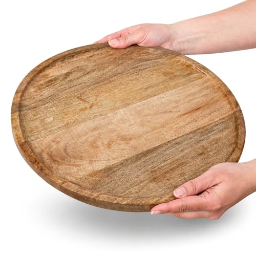 com-four® dekoracyjna taca drewniana okragla 38 cm – recznie wykonana z rantem – do swiec, dekoracji i przechowywania – do salonu (Okragly drewniany talerz XXL)
