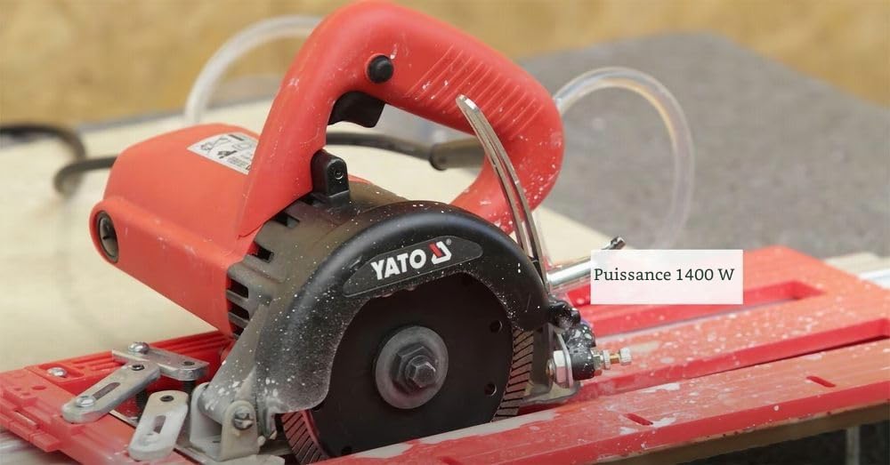 YATO Scie à tronçonner professionnelle humide et sec 1400 W avec disque diamant Ø 125 mm, 12000 tr/min, profondeur de coupe réglable max. 38 mm, débit