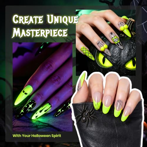 Image of Beetles Halloween Gel Nail Polish, 15ml Yellow Glow in the Dark Gel | Neon lemon yellow shade for Halloween pumpkin, flame, slime and spooky nail art