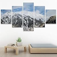 SIGNWIN 5 Panel Canvas Wall Art Snow Mountain for Home Decorations Ready to Hang - 60
