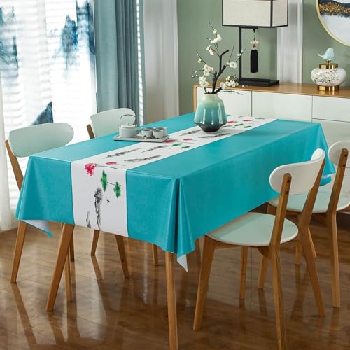 Nappe imperméable PVC 140x300 nappe table lavable bleu vert linge de table Daesar
