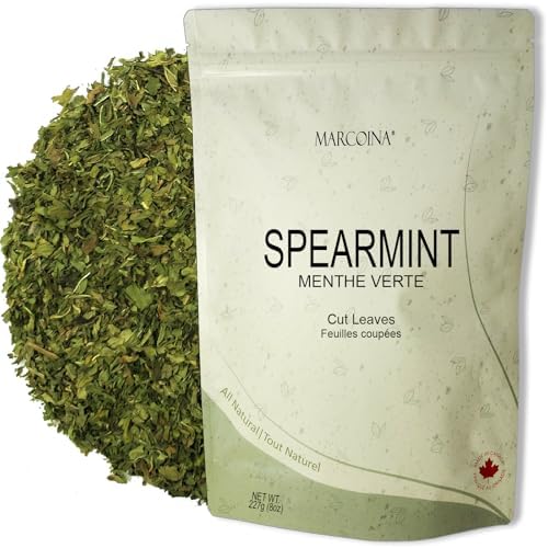 MARCOINA - Pure Spearmint Herbal Tea 227g - Cut Leaves, Loose, Caffeine-Free, Resealable Bag (8oz)