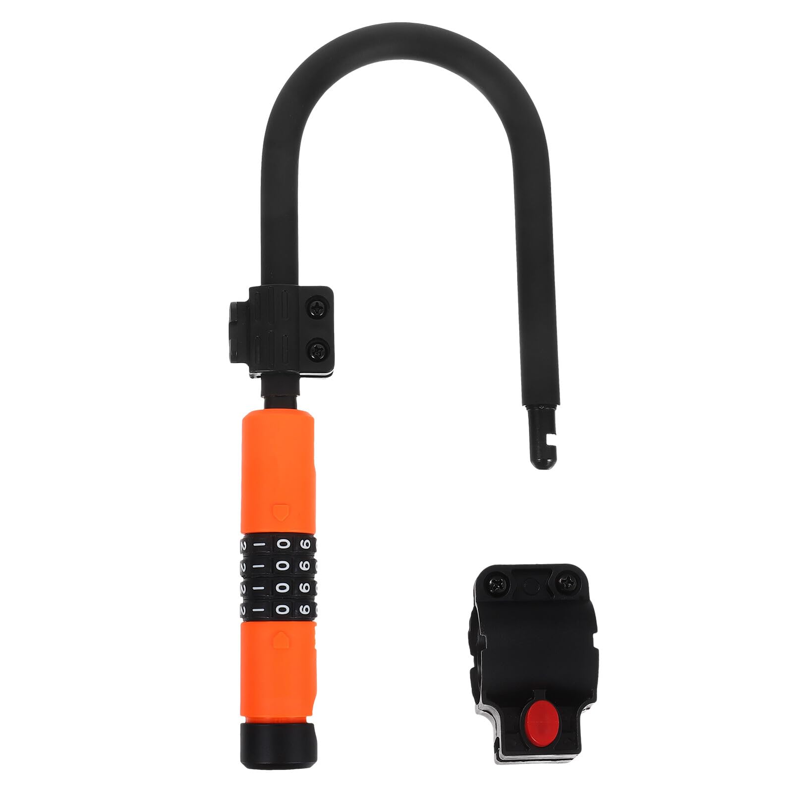 Candado para Bicicleta U Combinación de 4 Dígitos Resistente Llave Color Naranja y Negro Incluye Soporte y Clip para Bicicleta Eléctrica Montaña y Urbana