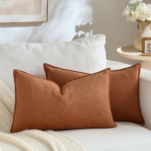 FDTERN Lot de 2 Housses de Coussin 30 x 50 cm Rouille Chenille au décor Moderne Design uni et Neutre avec Bordure Design Unique Convient pour la Chambre à...