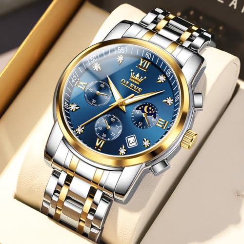 Image of OLEVS Mens Watches Chronograph Business Dress Quartz Stainless Steel Waterproof Luminous Date Wrist Watch