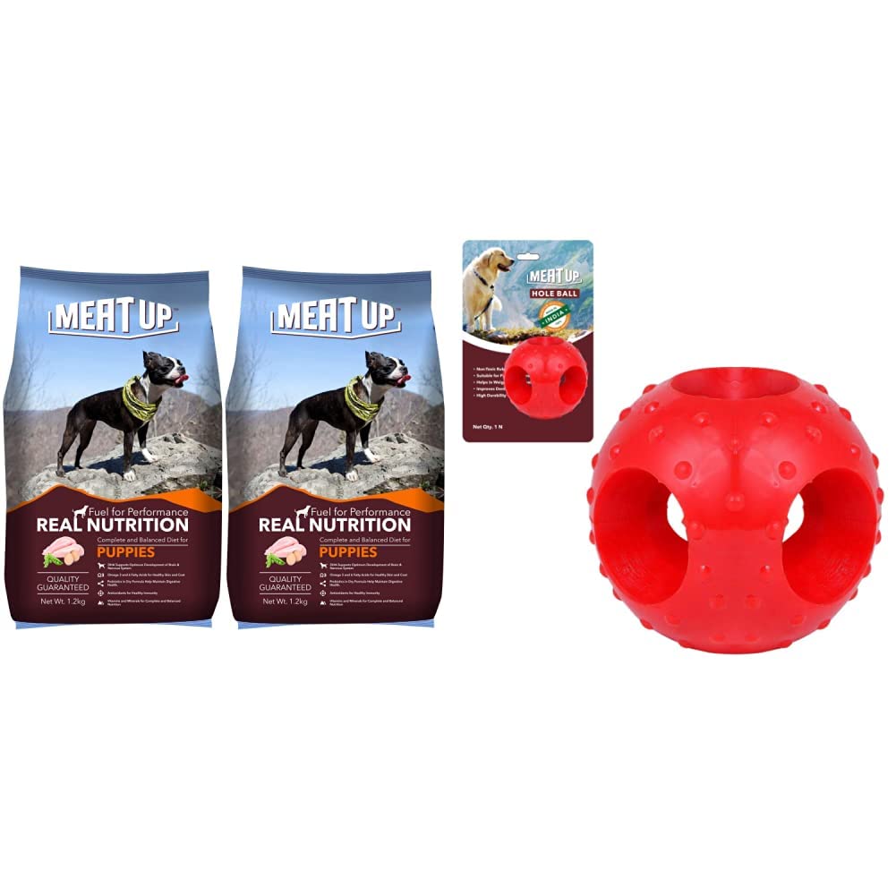 Meat Up Puppy Dog Food, 1.2 kg (Buy 1 Get 1 Free) & Meat Up Non-Toxic Rubber Hole Ball Chew Toy, Puppy/Dog Teething Toy - 3 inches (B0B8ZF7B15) Amazon Price History, Amazon Price Tracker