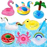 🦈【Variedad de estilos】 Recibirás ocho portavasos, pequeños flamencos, sandías, cocoteros, unicornios, nubes, loros coloridos, cangrejos y pequeños patos amarillos en ocho estilos. También hay un cartucho inflable para inflar fácilmente, que se puede inflar por completo en 10 segundos, lo cual es fácil y ahorra trabajo.