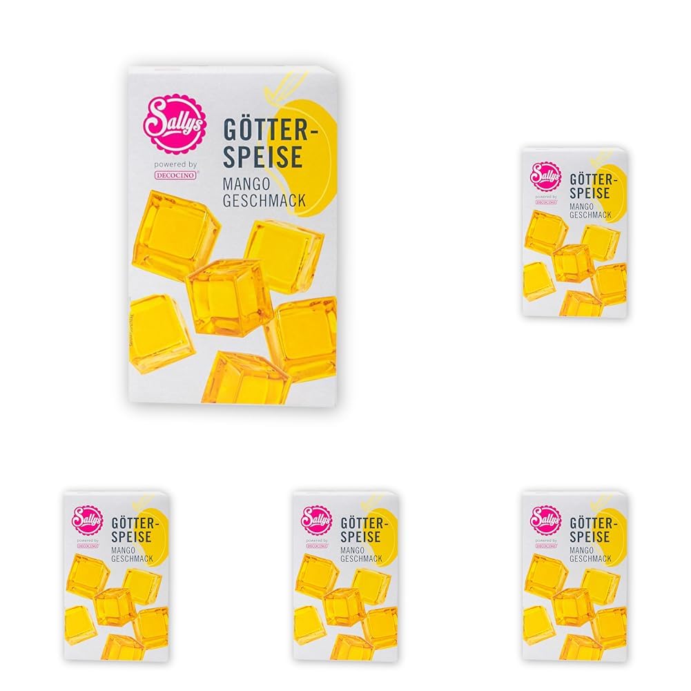 DECOCINO meets SALLY - Götterspeise Mangogeschmack 2 x 15g - Perfekt als Nachspeise, Tortendeko, Dessert, etc. Unvergleichlich guter Geschmack (Packung mit 5)
