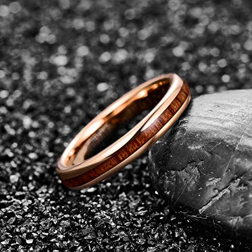 NUNCAD Mode Ringe Herren/Damen Roségold Wolfram Ring Mit Hawaiian Koa Wood Inlay für Freunde/Hochzeit/Jahrestag Ring Größe 52 (16.6)