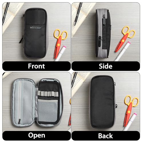Image of Wooum Expandable Pencil Pouch for Boys & Students | 1 Year Warranty | Large Capacity Pencil Case for School, College & Office | Big Stationery Organizer Pen Bag with Mesh Pocket | Black Pencil Pouch