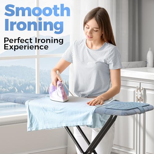 KINGBOARD Ironing Board with Silicon Iron Mat, Heavy Duty Leg 13x43 Blue | Compact Ironing Board with Heat Resistant Cover, Foldable Ironing Board Wall Mount Hanger, 7 Height Adjustable Standard Size - Image 4