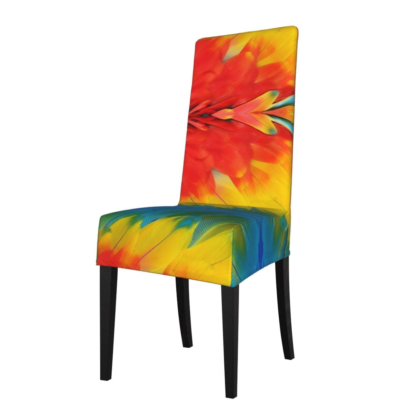 HLSBSSL Fantastic Parrot Feather Printed dining chair covers, wrinkle-resistant and iron-free, suitable for hotels, banquets, and conferences