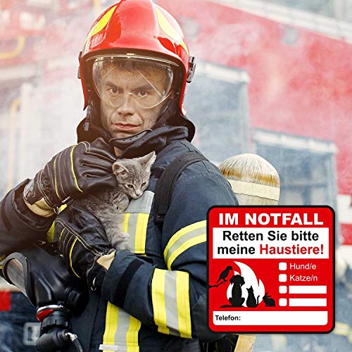 Hinweis-Aufkleber Set Haustier-Rettung I 2 Stück I 8 x 8 cm I Im Notfall retten Sie bitte meine Haustiere! I zum Ausfüllen I für Haus-Tür Kühlschrank und Auto I hin666