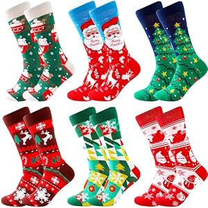 BONANGEL Calcetines de Navidad Calcetines de Vestir Divertidos para Hombres Novedad Colorida Moda Navideña Loca Diseño Divertido y lindo para Hombres Niño Papá Abuelo Marido (6Pairs-Christmas6)