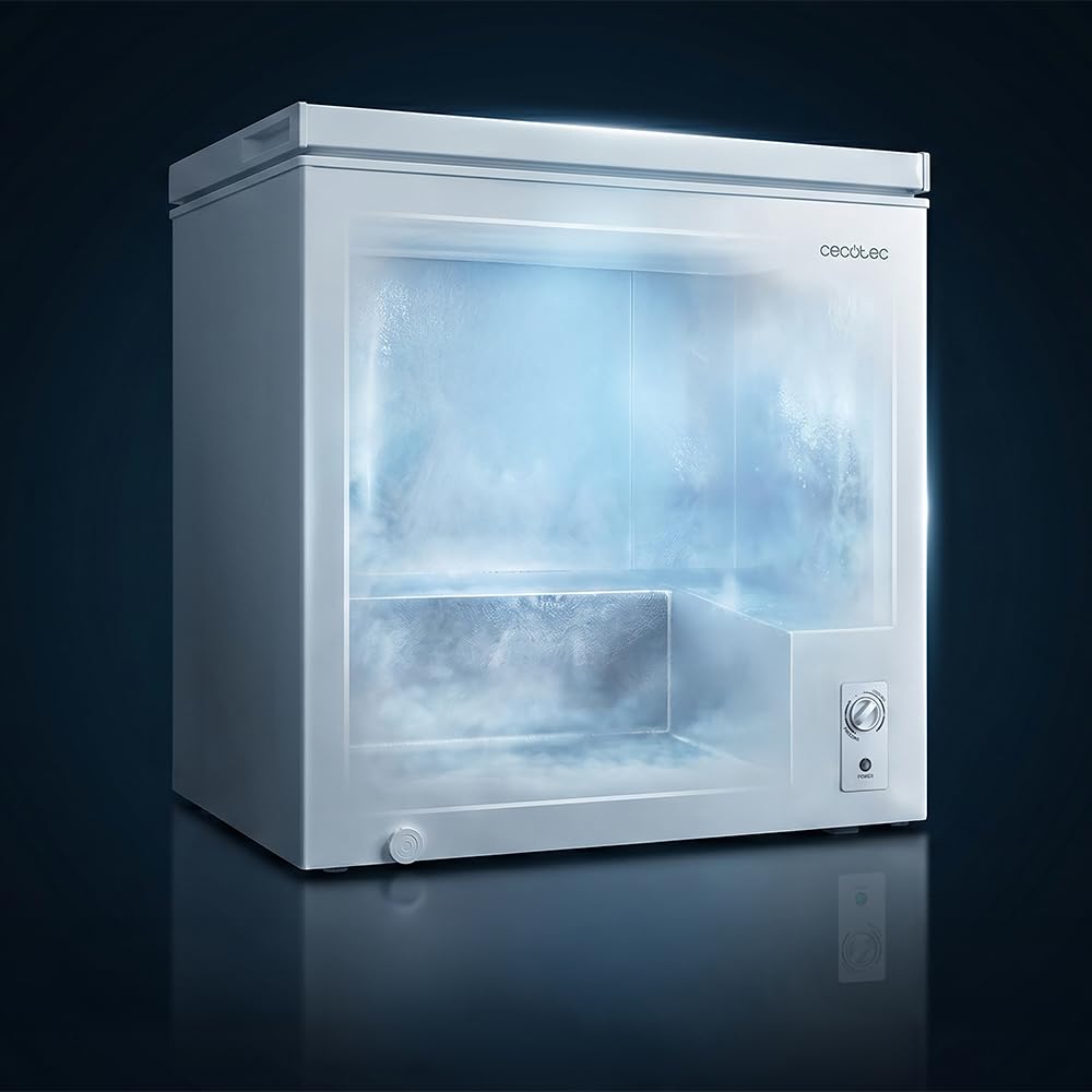 Cecotec Congélateur Coffre 198L Bolero CoolMarket Chest 198M Blanc Panier Poignées Contrôle Mécanique LED UltraContact D-Cool Double Fonction Porte ZeroG Congélation Rapide