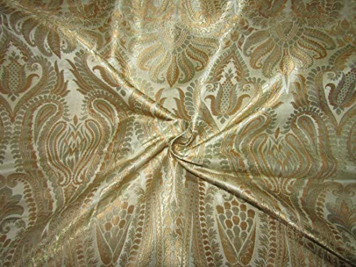 Tissu de brocart de soie BRO240 crème dorée pour robe de mariée unique