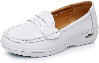 Sapatos de amamentação Mocassim confortável para mulheres antiderrapante bico redondo solado macio antiderrapante resistente ao desgaste ao ar livre (Color : White, Size : 38 EU)