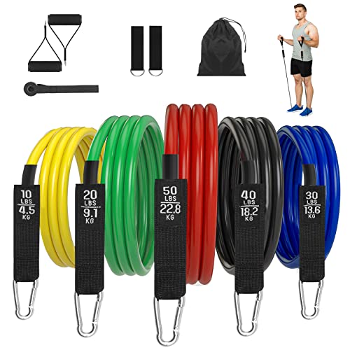 Geahod Sports Resistance Bands, Fitnessbänder Set Expander 11er Pack mit 5 Widerstandsbänder 2 Griffe 2 Türanker und 2 Fußschlaufen für Indoor / Outdoor Fitness, Krafttraining Yoga für Männer/Frauen Cover