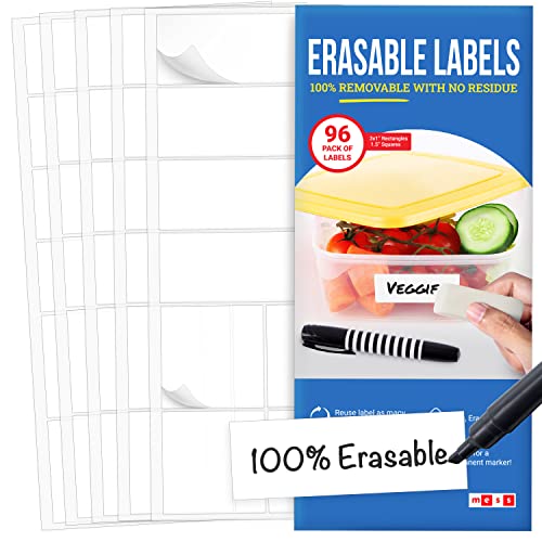 MESS Erasable Kitchen Labels, 96-Pack (1x3 & 1.5") – White Dry Er...
