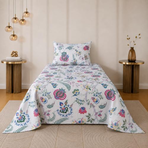 Image of RRC Floral Printed Bedsheet for Single Bed with Pillow Cover,60X90 Inches Single Bed Sheet, Elegant Bedroom Bedding, Comfortable Home Bedsheet, Pillow Cover Size 17 x 27 Inches