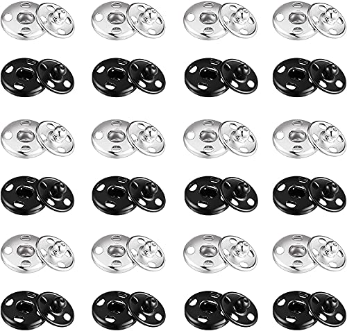 YDHfdc 32 Juegos de Corchetes de Presion Metalicos Negros Plata 15 mm Broches de Presión para Coser Sujetadores de Botón a Presión, para Bolso de Mano Ropa Manualidades DIY