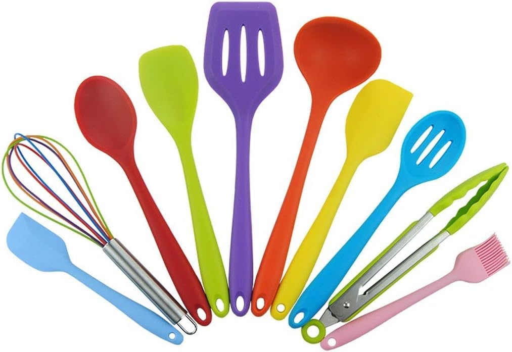 Kochutensilien, Chef Küchenutensilien 10-teiliges Kochutensilien-Set, antihaftbeschichtet, hitzebeständig, BPA-frei, Silikon, Edelstahlgriff, Kochutensilien, Schneebesen(Grün)