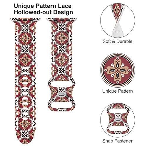 Image of Compatible with Apple Watch Band 41mm 40mm 38mm 49mm 45mm 44mm 42mm Women Girl, Ethnic Print Lace Hollow-out Soft Silicone Sport Bands For iWatch Ultra SE Series 10 9 8 7 6 5 4 3 2, EthnicR-38
