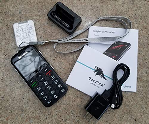 Easyfone Prime-A4 GPS Localisation Unlocked Smart Senior Cell Phone, Big Button Hearing Aids Compatible Easy-to-Use Mobile Phone with Charging Dock (Black)