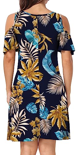 Image of Short /Long Sleeve Women's Cold Shoulder Dress with Pockets Casual Swing T-Shirt Dresses
