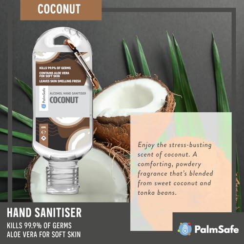 Palm Safe Coconut 60ml Anti Bacterial Premium Hand Sanitiser Travel Size Refillable Clip Bottle Quick Drying Non Sticky Extra Moisturising Kills 99.9% of Viruses and Bacteria - Image 5