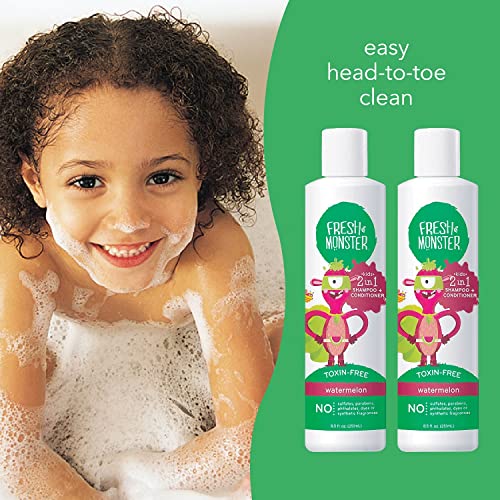 Fresh Monster 2-In-1 Kids Shampoo & Body Wash, Toxin-Free, Hypoallergenic, Natural Shampoo & Body Wash For Kids, Watermelon (2 Pack, 8.5Oz/Each) #TOP4
