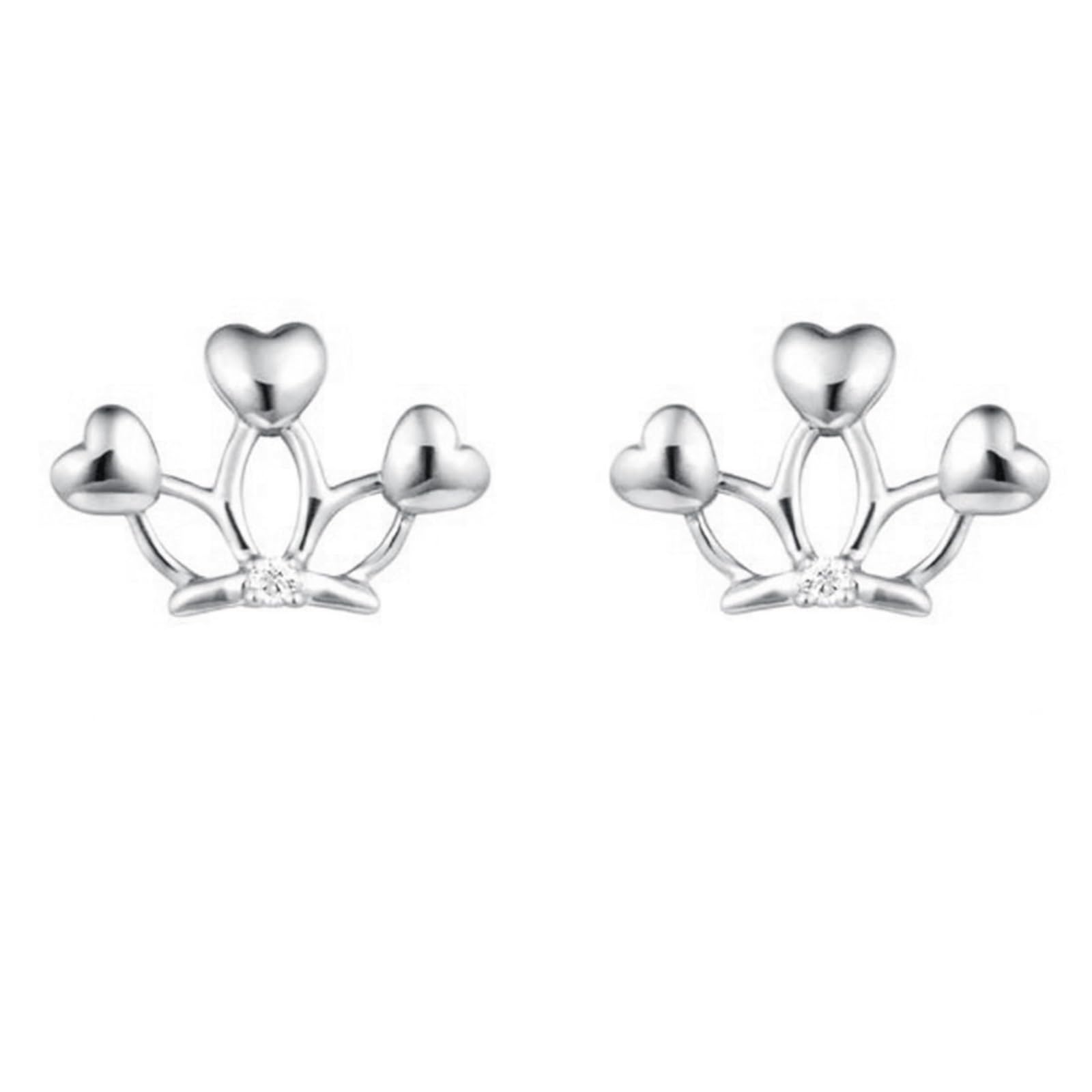 Ohrpiercing-Ohrringe für Damen, 9 Karat/18 Karat Gold, Herzkrone mit rundem Diamant/Moissanit-Ohrstecker