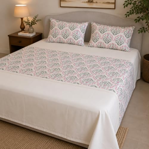 Image of Linen Home Cotton Percale Flat Bedsheet Set Queen Size Sequence Pink