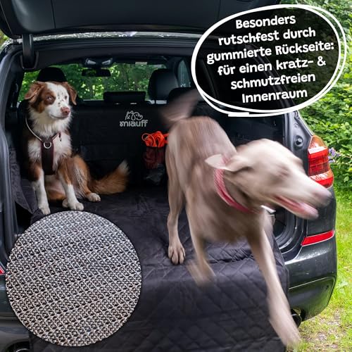 Miauff Kofferraumschutz Hund – Premium-Qualität & modernes Design - Wasserdicht & Kratzfest – Auto Hundedecke mit Tasche – Kofferraum Schutzmatte mit Ladekantenschutz Schondecke (gesteppt)