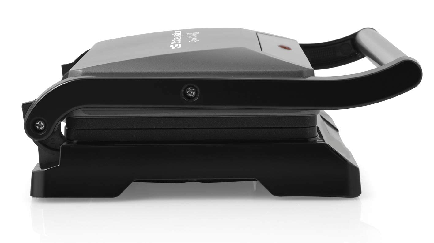 Orbegozo GR 3200 - Grill de acero inoxidable, placa antiadherente, bandeja recoge salsas, indicador luminoso, 800 W