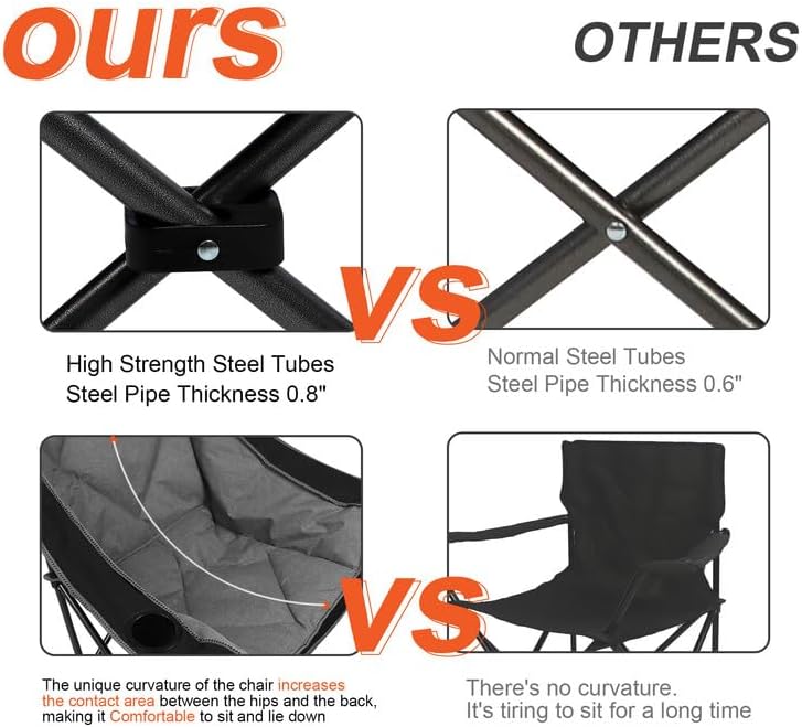 Miniatura 6 de LANMOUNTAIN Sillas plegables de campamento, silla portátil resistente al aire libre para adultos, portavasos, bolsa de transporte, silla de césped,