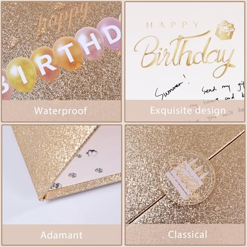 Image of Crenics Champagne Gold Birthday Decorations for Women, Creative Birthday Guest Sign in Book Alternative, Happy Birthday Signature Book 18 inch x 12 inch, Awesome Birthday Gifts for Girls