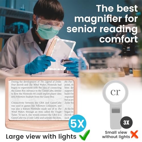Image of Rechargeable 5X Magnifying Glass for Reading, Large Bright Full Page Magnifier with Light, Handheld LED Dimmable Lighted, Lightweight Book Magnifier for Reading Prints Seniors - Rose Gold