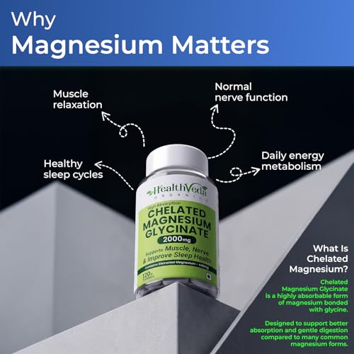Image of Health Veda Organics Magnesium Glycinate 2000mg per Serving | High Absorption Magnesium Supplement for Muscle Recovery, Better Sleep Support & Stress Relief | 120 Veg Tablets