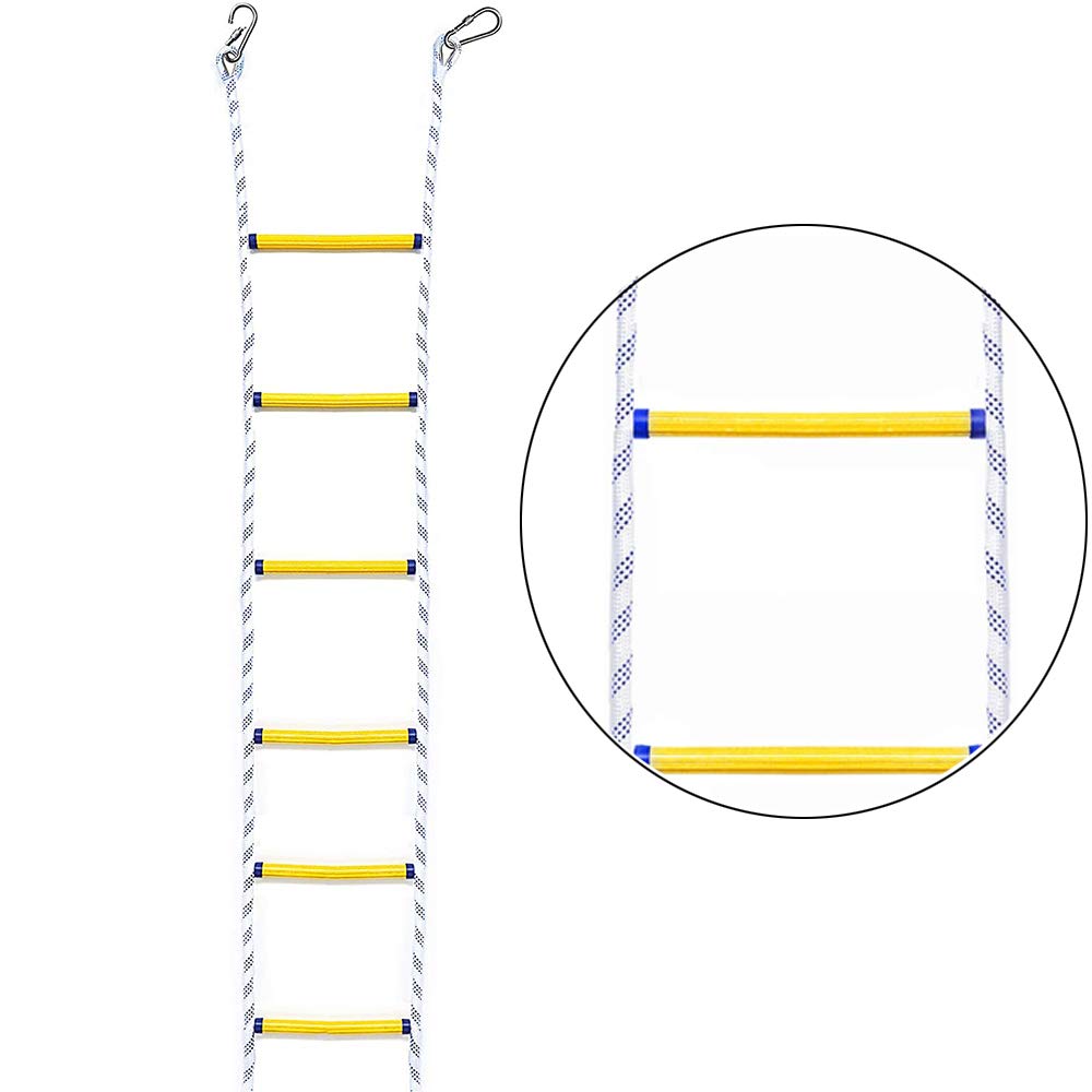 Escalera de Emergencia de Cuerda 15M 49.2FT, Escalera de Seguridad de Evacuación con Gancho, Carga Máxima 200kg