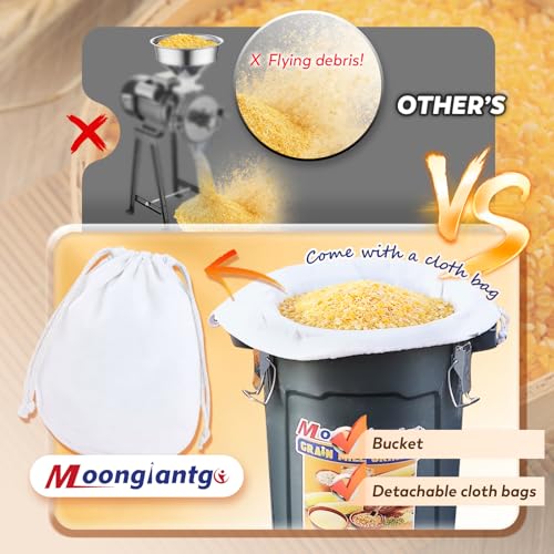 Image of Moogiantgo Grain Mill Grinder 6.6 Gal Electric Corn Grinder 1300W Feed Mill | Dry Cereals Grinder Detachable 6.6 Gal Bucket & Hopper, with 5 Sieves + 1 Socket Wrench, Molino de Maiz, 110V (25L)