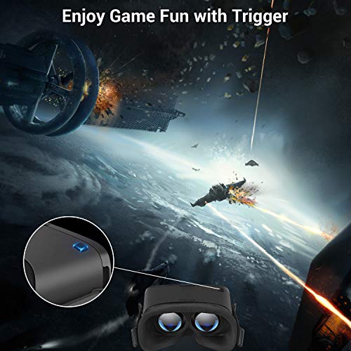 DESTEK V5 VR Headset, 110°FOV Eye Protected HD Virtual Reality Headset w/ Bluetooth Controller for iPhone 11/Pro/X/Xs/Max/XR/8P/7P,for Samsung S20/S10/S9/S8/Note 10/9/8/Plus,Phones w/ 5.5-6.8in Screen