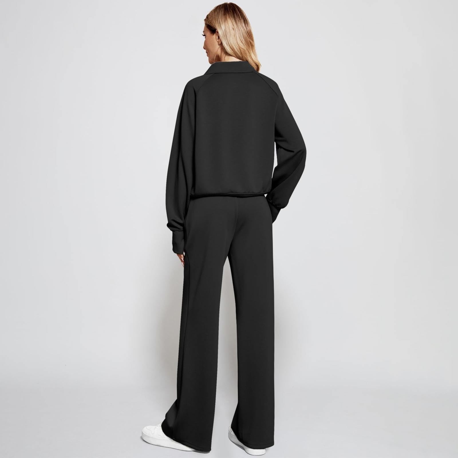 MJGkhiy Tuta Donna Sportiva Invernale Felpa con 1/2 Zip Senza Cappuccio e Pantaloni Tuta Gamba Larga Set Due Pezzi Completo Palestra Tinta Unita Sportivo Completi Eleganti Tute da Ginnastica Completa