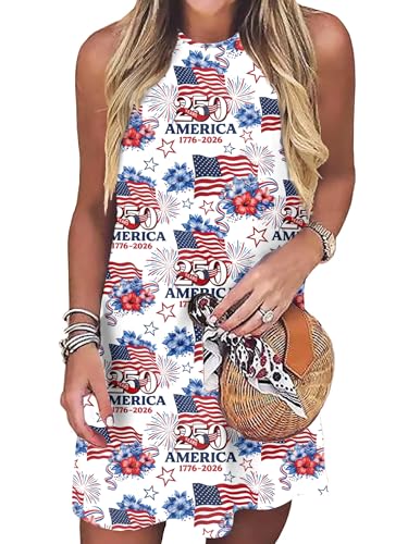 Image of VVNTY American Flag Tank Dress Women: 4th of July Shirts Sleeveless Patriotic USA Flag Tees Casual Summer Tanks Sundress