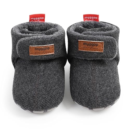 Image of Timatego Newborn Baby Boys Girls Cozy Fleece Booties with Grippers Stay On Slipper Socks Infant Toddler Crib Winter Shoes for Boys Girls