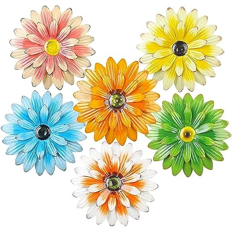 6 Pieces Metal Flowers Outdoor Decor, 8 Inch Wall Art 3D Daisy Decor Multiple Layer Farmhouse Boho Style Metal Art for Indoor Outdoor Home Living Room Office Garden Porch Decor Cover