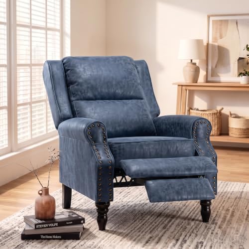 Image of Leather Recliner Chair with Adjustable Backrest & Footrest, Blue