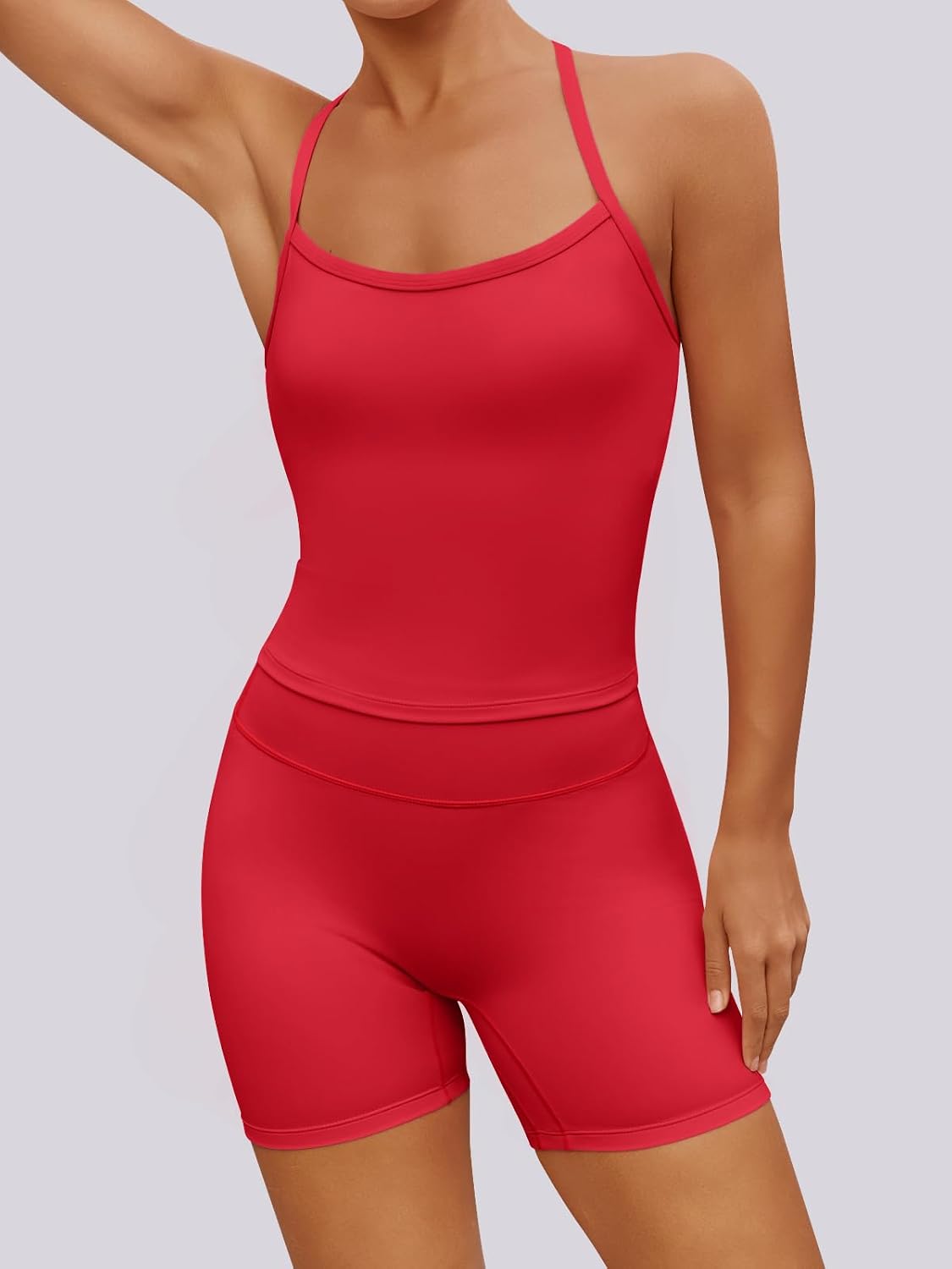 Aoysky Womens Buttery Soft 2 Piece Workout Sets High Waisted Booty Biker Shorts Halter Padded Tank Tops Pilates Athletic Sets